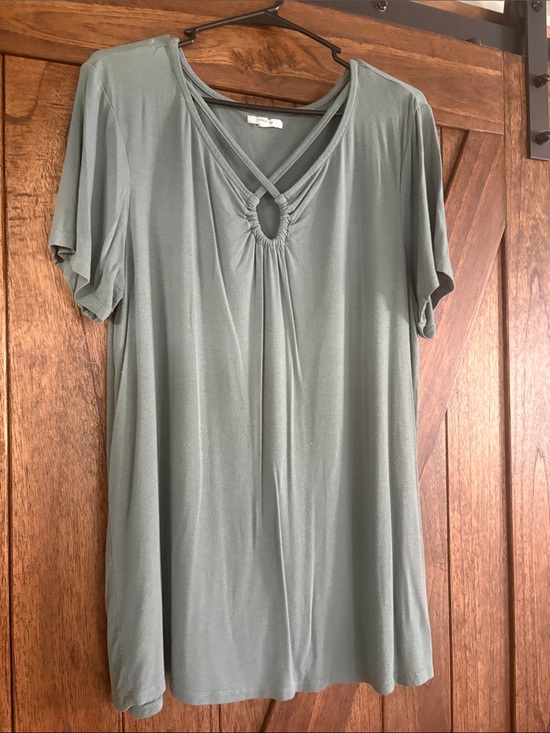 Maurices Tops - Maurices Sage Green V-Neck Short Sleeve Top with Keyhole Detail